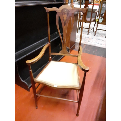 615 - Louis XVI Style Inlaid Back Teak Carver Chair.