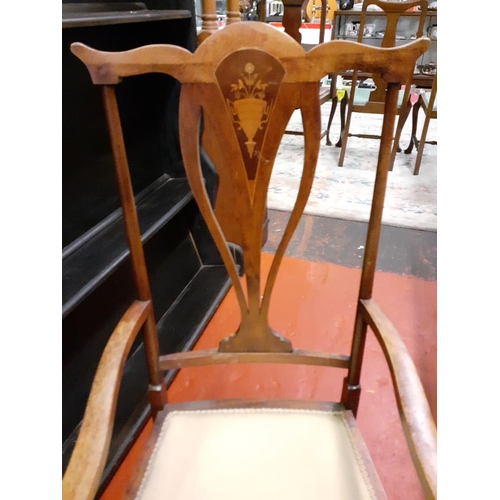 615 - Louis XVI Style Inlaid Back Teak Carver Chair.