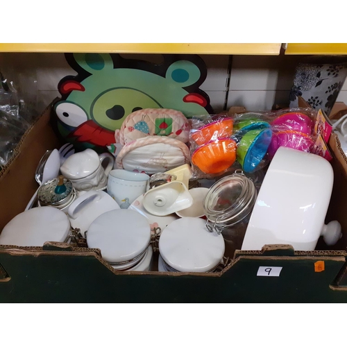 9 - Box of Kitchen Accessories, Storage Jars etc.