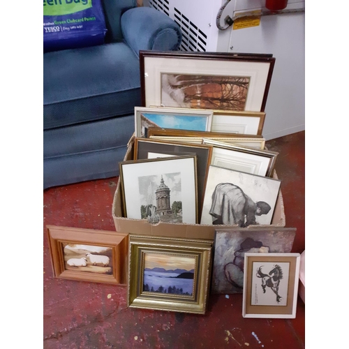 1 - Box of Assorted Framed Pictures & Prints.