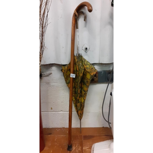 145 - Wooden Walking Stick & Vintage Mother of Pearl Handled Parasol.