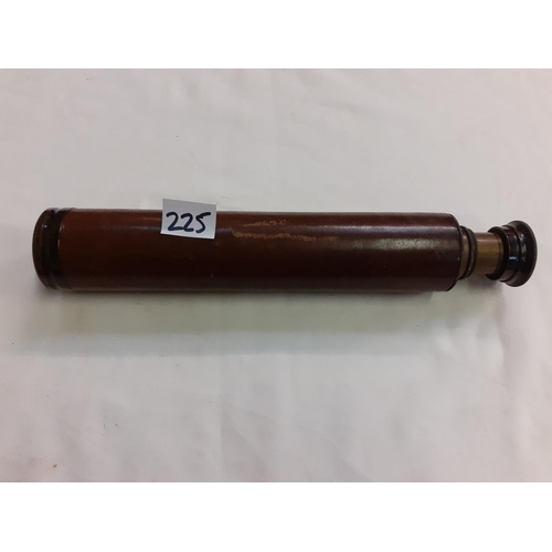 225 - Vintage Leather Clad 3 Draw Brass Telescope.