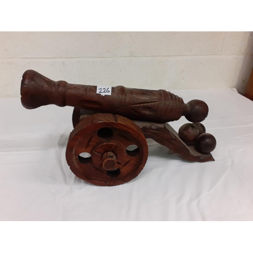 226 - Hand Carved Wooden Cannon - Approximately 16