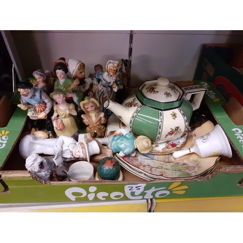 25 - Box to Include Continental Figures, Royal Doulton Plates etc.