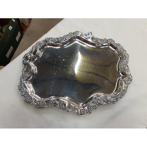 407 - Edwardian Hallmarked Silver Salver Birmingham 1901 Deakin & Francis Length c.35.5cm Weight 468g.