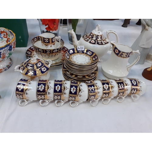 420 - 30 Piece Vintage 'Stanley China' Blue and Gilt Tea Set.