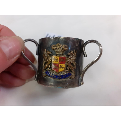 449 - Plated Triple Handled Miniature Welsh Mug.