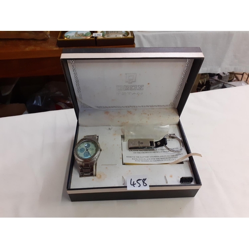 458 - Fondini Quarts Gents Watch, Qbos Keyring & Box.