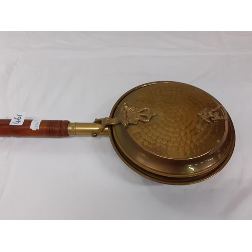 461 - Teak Handled Brass Bed Warmer Pan.