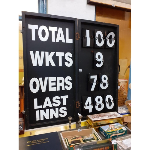 464 - Portable Vintage Cricket Score Board in Wooden Carry Case.