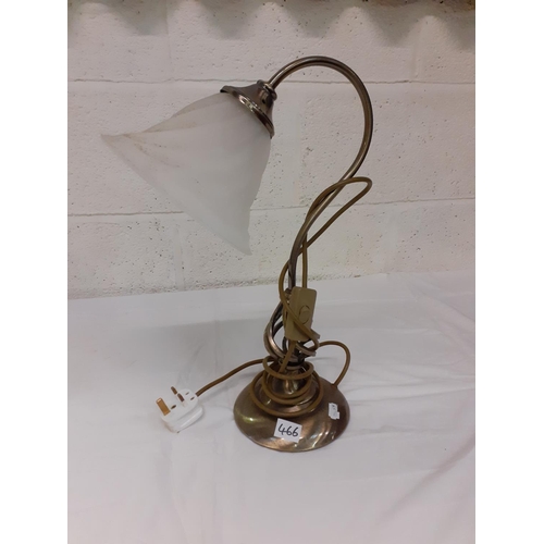 466 - Brushed Brass Based Reading Lamp with Glass Shade.