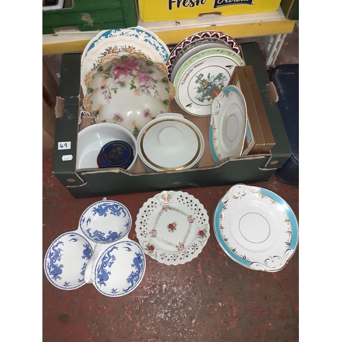 49 - Box to Include Assorted Plates & Dishes, Clock, Pictures etc.