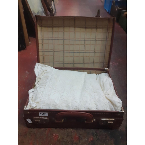 58 - Small Brown Leather 'Python' Vintage Travel Case and Net Curtain.