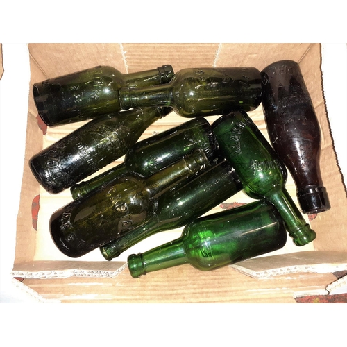 6 - Box of Vintage Green Glass Bottles (9).