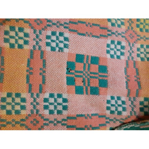 52 - Green, Pink and Cream Patterned Welsh Blanket - Has a few tiny holes in centre - see additional imag... 