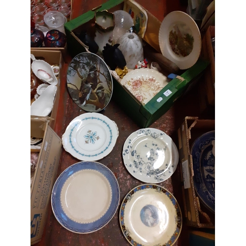 15 - Box of Various Plates, Glass Light Shade, Brass Plaque etc.