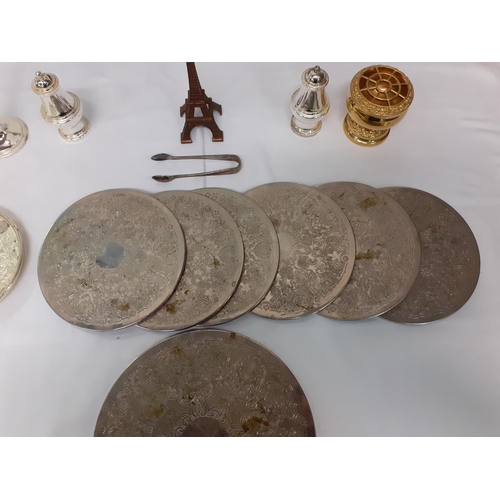 158 - Box of Plated Ware, Boxed Wedgwood Napkin Rings and Brass Ware.