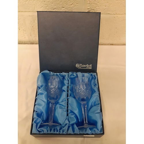 164 - Boxed Pair of Waterford Crystal Wine Glasses - One has Chip to Rim.