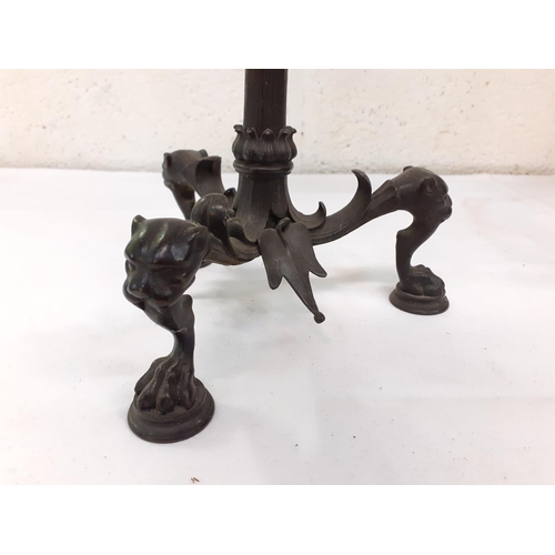 223 - Pair of French Bronze, Five Branch Table Candelabras with Cherub Bases - Approximately 22