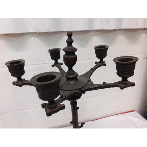 223 - Pair of French Bronze, Five Branch Table Candelabras with Cherub Bases - Approximately 22