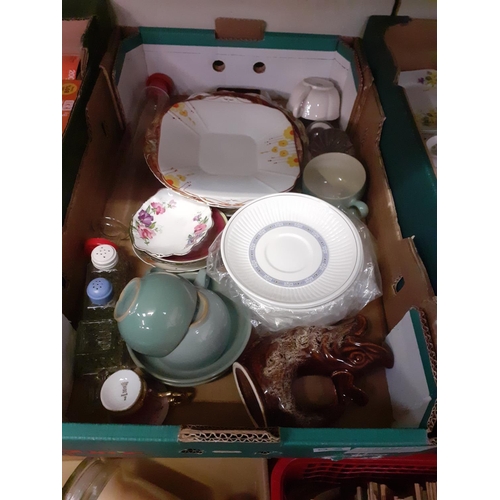 23 - Box to Include Denby Cups & Saucers, Glass Rolling Pin, Melba Ware etc.