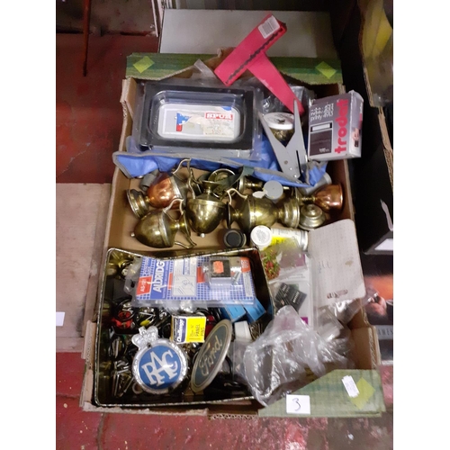 3 - Box of Brass Ware, Hardware, Tools etc.