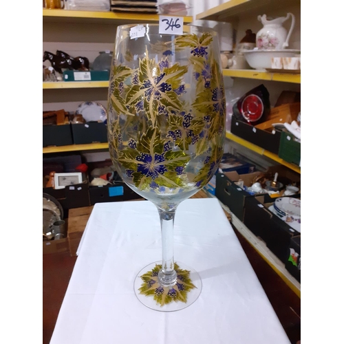 346 - Very Large Hand Decorated Wine Glass.