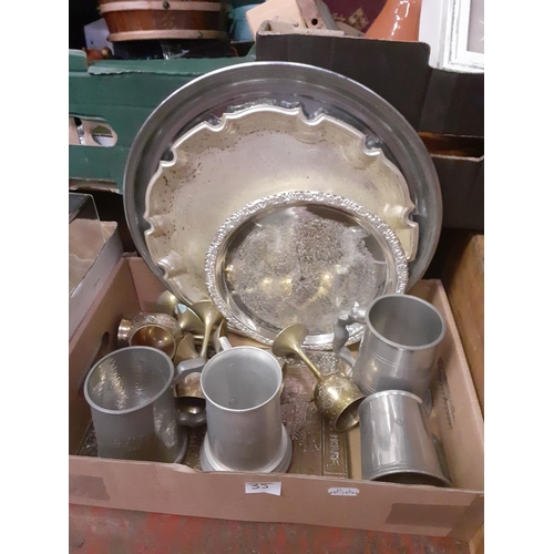 35 - Box of Brass Goblets, Plated Ware etc.