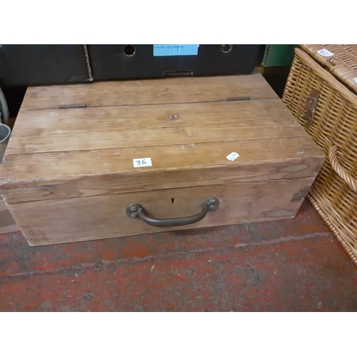 36 - Vintage Solid Pine Tool Box with Hinge Lid.