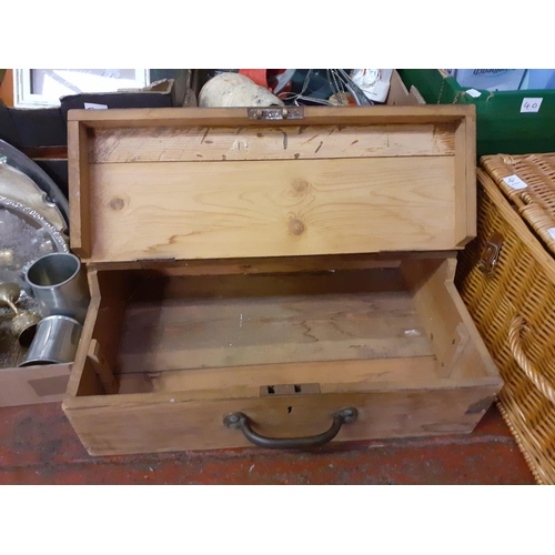 36 - Vintage Solid Pine Tool Box with Hinge Lid.