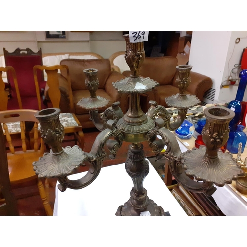 369 - Vintage Brass Five Branch Candelabra on Marble Box Base - approximately 23