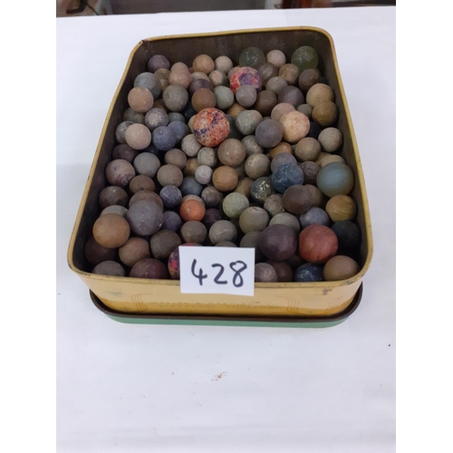 428 - Vintage Tin & Large Quantity of Very Old Marbles.