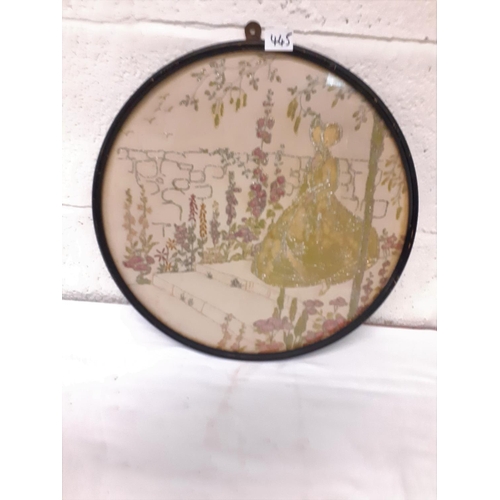 445 - Circular Framed Vintage Silk Embroidery.