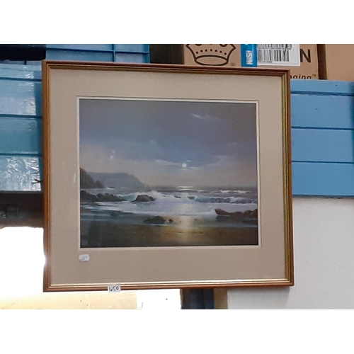 450 - Framed Moonlit Seascape Print by Peter Cosslet.