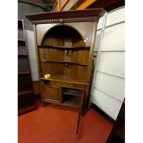 492 - Large Mahogany Corner Cabinet with Open Top over Double Cupboard and Drawers.