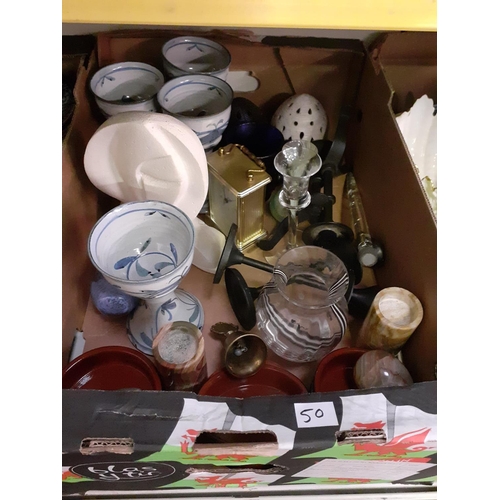 50 - Box of Candle Holders, Pottery Goblets etc.