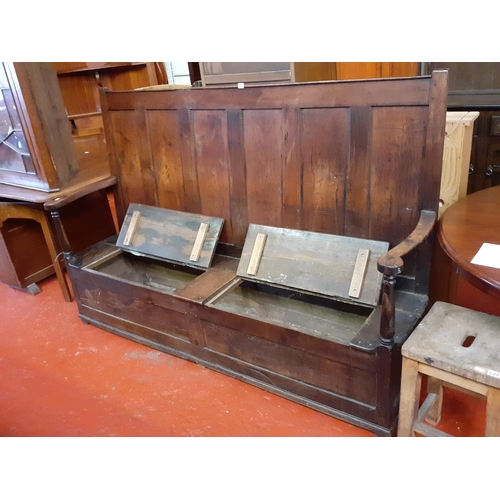 523 - Vintage Oak Settle with Storage Under Seats - Approx 6ft3