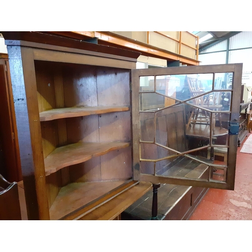 524 - Oak Single Glazed 13 Pane Hanging Corner Cupboard.