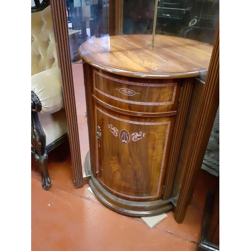 529 - Mirror Backed Mahogany Corner Cabinet with Light at Top,  over Drum Cupboard Base.