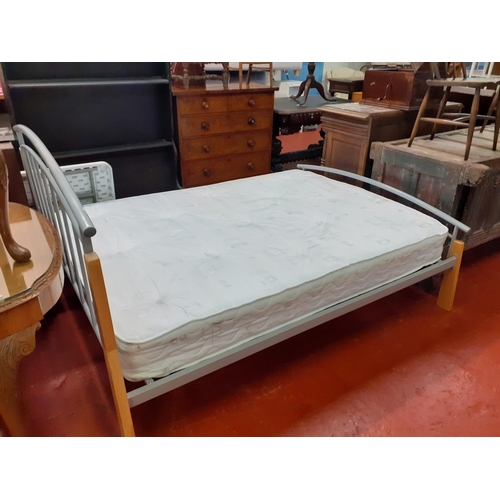 543 - Metal and Pine Framed Double Bed with Mattress.