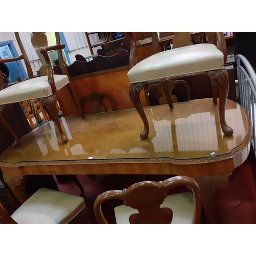 545 - Large Walnut Dining Table with Carved Edges and Full Glass Overlay along with 4 Matching Chairs and ... 