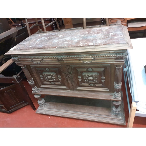 552 - French 19th Century Carved Oak Buffet with Two Drawers, Double Cupboard & Undershelf with a Solid Ma... 