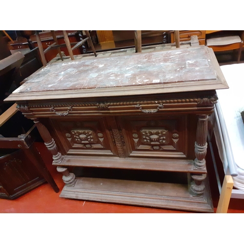 552 - French 19th Century Carved Oak Buffet with Two Drawers, Double Cupboard & Undershelf with a Solid Ma... 