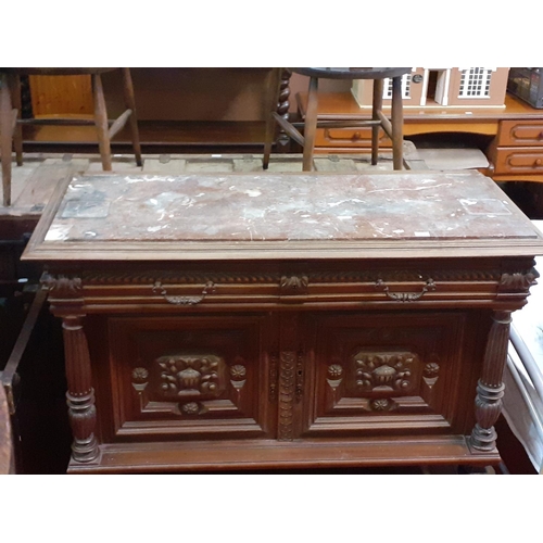 552 - French 19th Century Carved Oak Buffet with Two Drawers, Double Cupboard & Undershelf with a Solid Ma... 