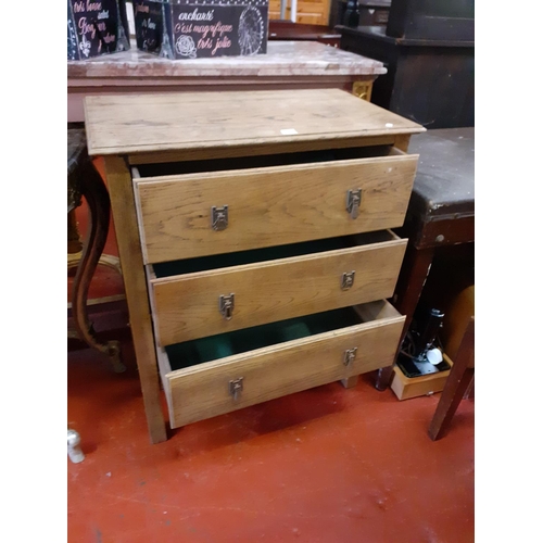 557 - Vintage Solid Oak Three Drawer Chest of Drawers - Approx 29