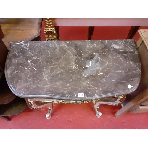 559 - 18th Century Style French Console Table with Gilded Base and Solid Marble Top - Approximately 3ft lo... 