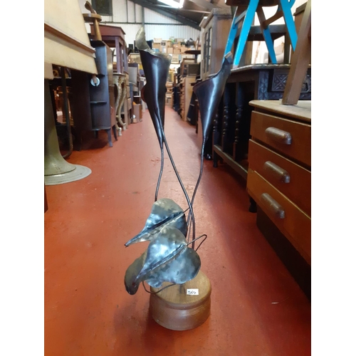 564 - Metal Lily Sculpture on Wooden Plinth - Approx 29