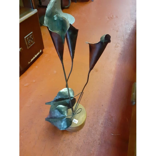 564 - Metal Lily Sculpture on Wooden Plinth - Approx 29