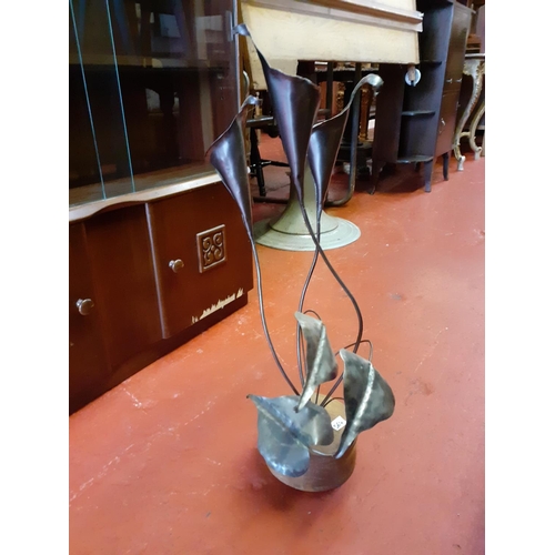 564 - Metal Lily Sculpture on Wooden Plinth - Approx 29