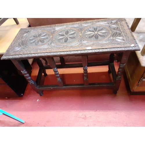 570 - Mid 19th Century Solid Oak Carved Centre Table with Single End Drawer - approximately 42